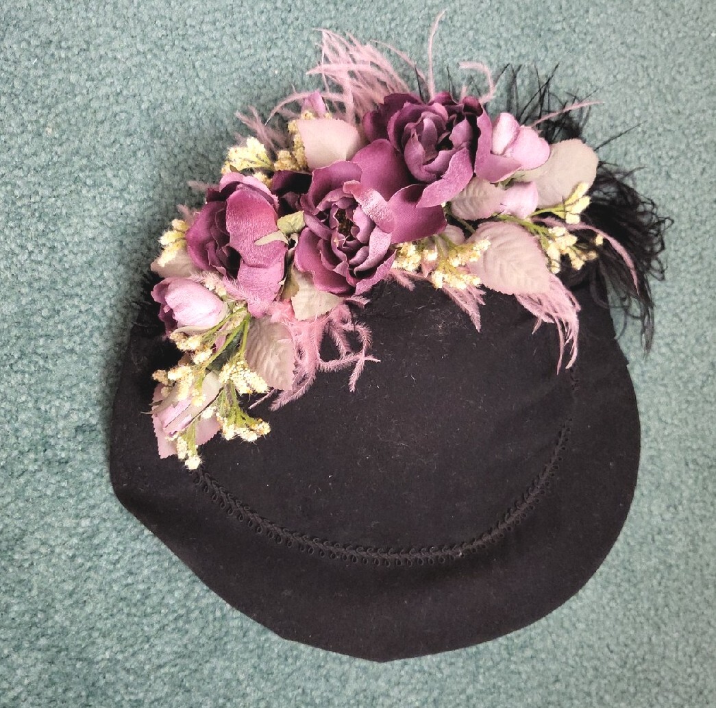 Vintage handmade hat with silk feather decoration civil war era reproduction