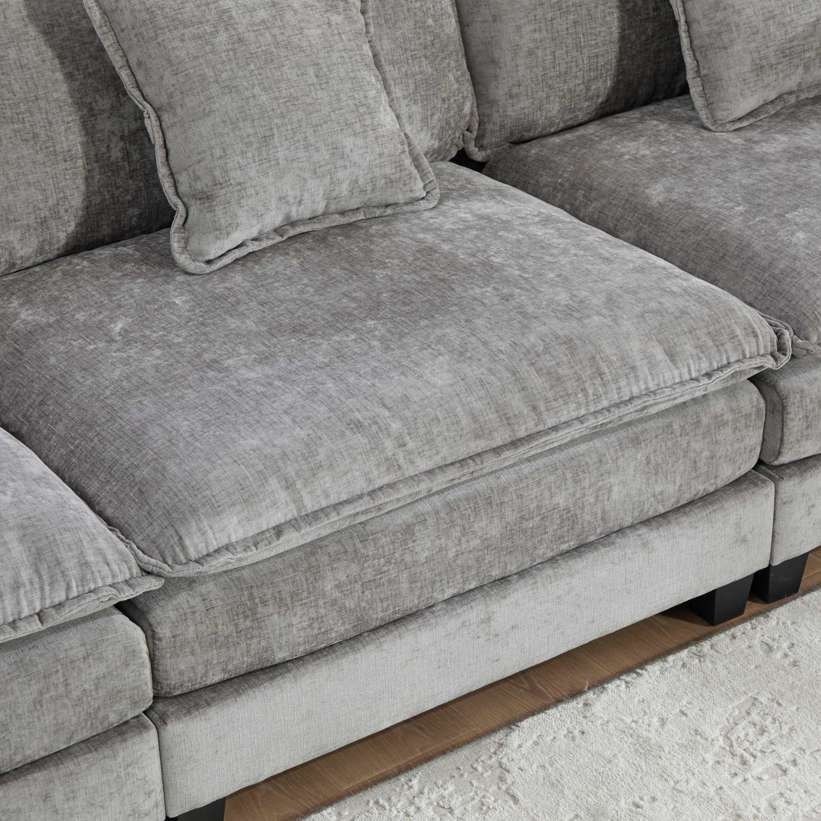 3-Seat Sectional Sofa Cloud Couch, Gray Chenille Fabric Medium-Soft