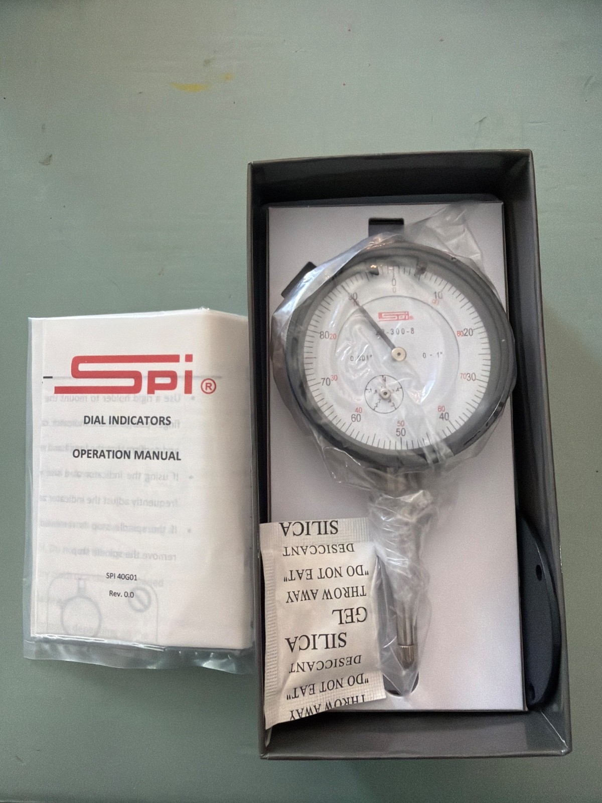 SPI 22-300-8 Deluxe Dial Drop Indicator: 1" Range, White Dial, 0-100 Reading
