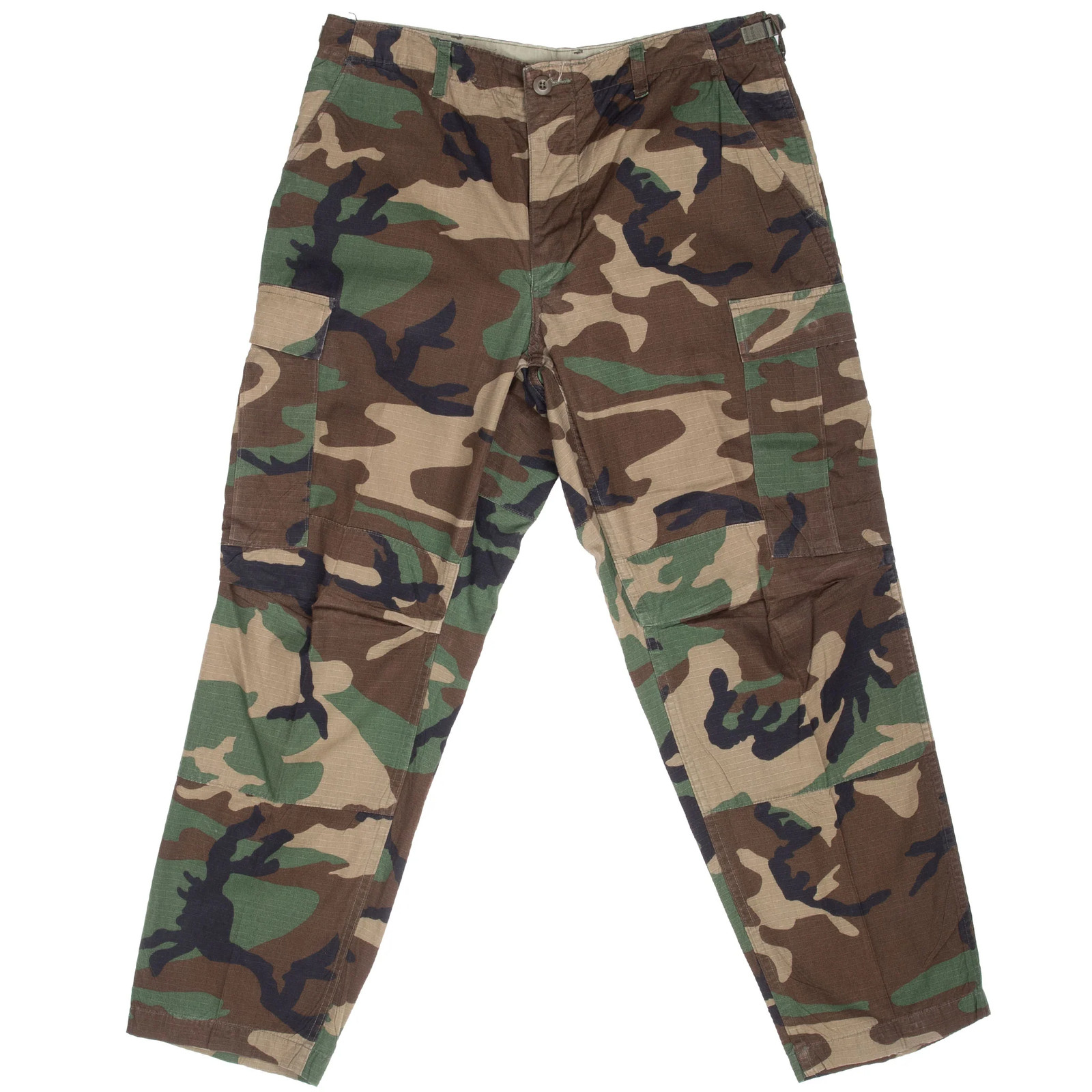 VINTAGE US ARMY RIPSTOP WOODLAND CAMO COMBAT TROUSER 1990 MEDIUM SHORT
