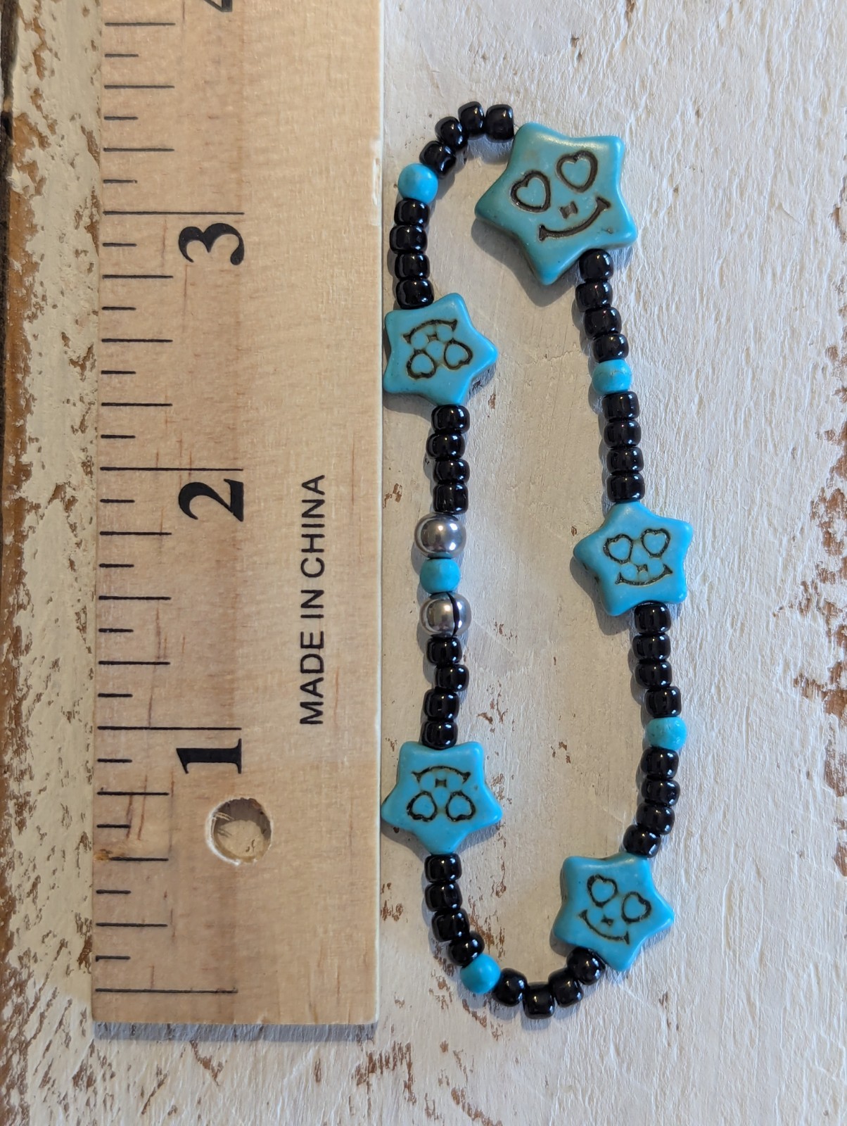 Beaded Adjustable Stretchy Bracelet Blue Turquoise Star Smiley Face Charms Skull