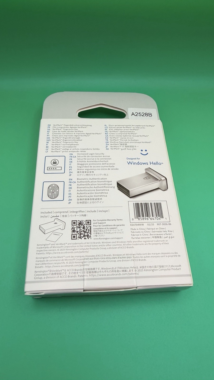 Kensington VeriMark™ Gen2 USB-A Fingerprint Key Reader - Windows Hello & Windows