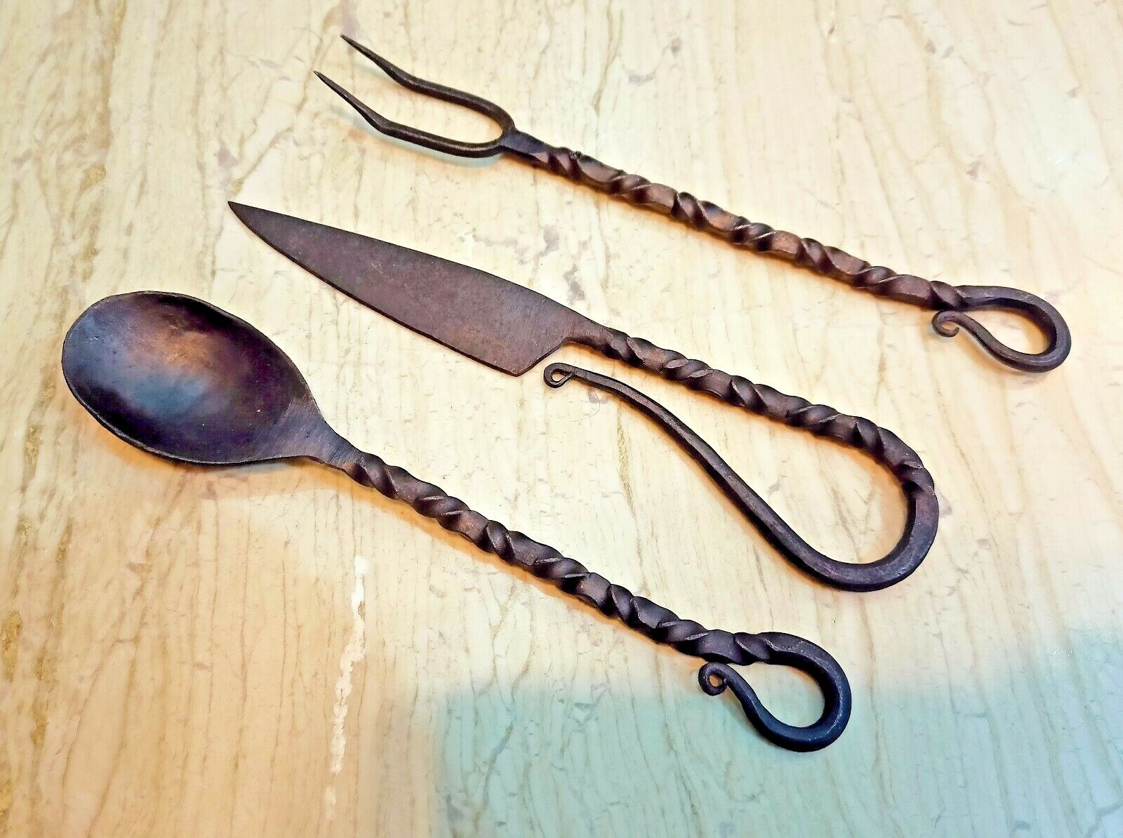 Cutlery Set Iron Spoon Fork Knife Viking Medieval Feastware Feasting Utensils