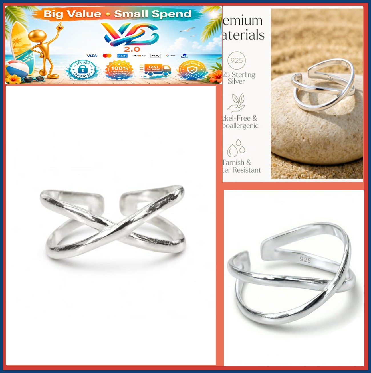 Adjustable 925 Sterling Silver Criss Cross Toe Ring Women Minimalist Open Band