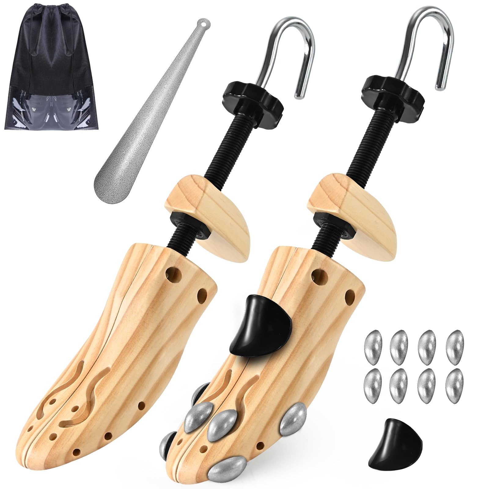 Pair of 4-Way Wooden Shoe Tree Stretcher Extender for Women Men Adjustable