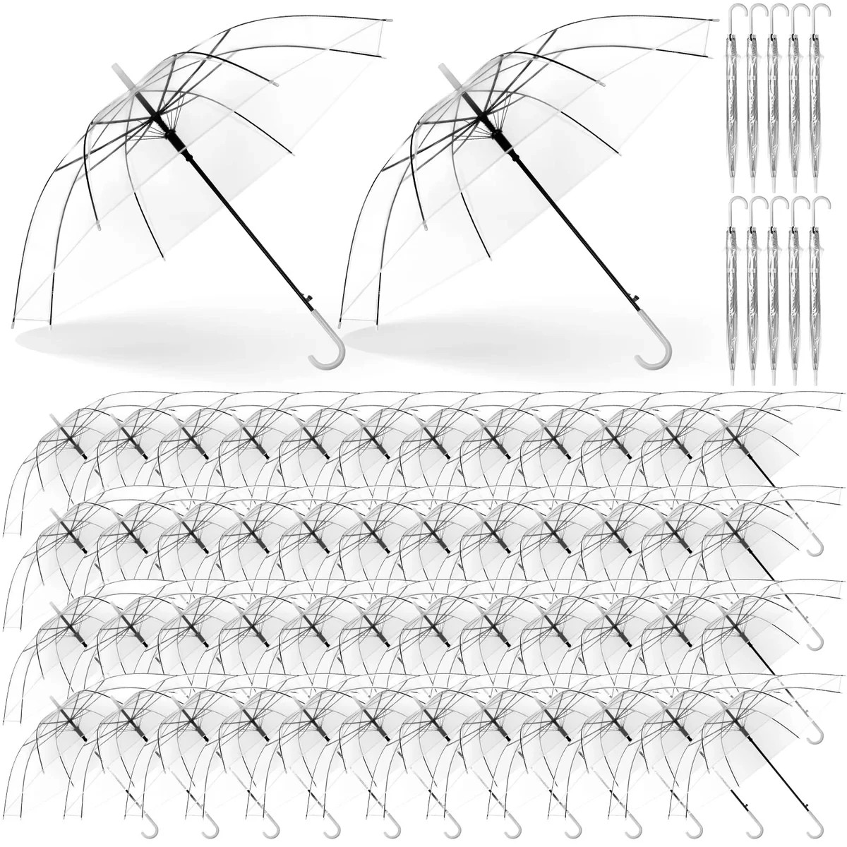 60 Pack Clear Wedding Umbrellas Bulk Transparent Auto Open Stick#1445YT4