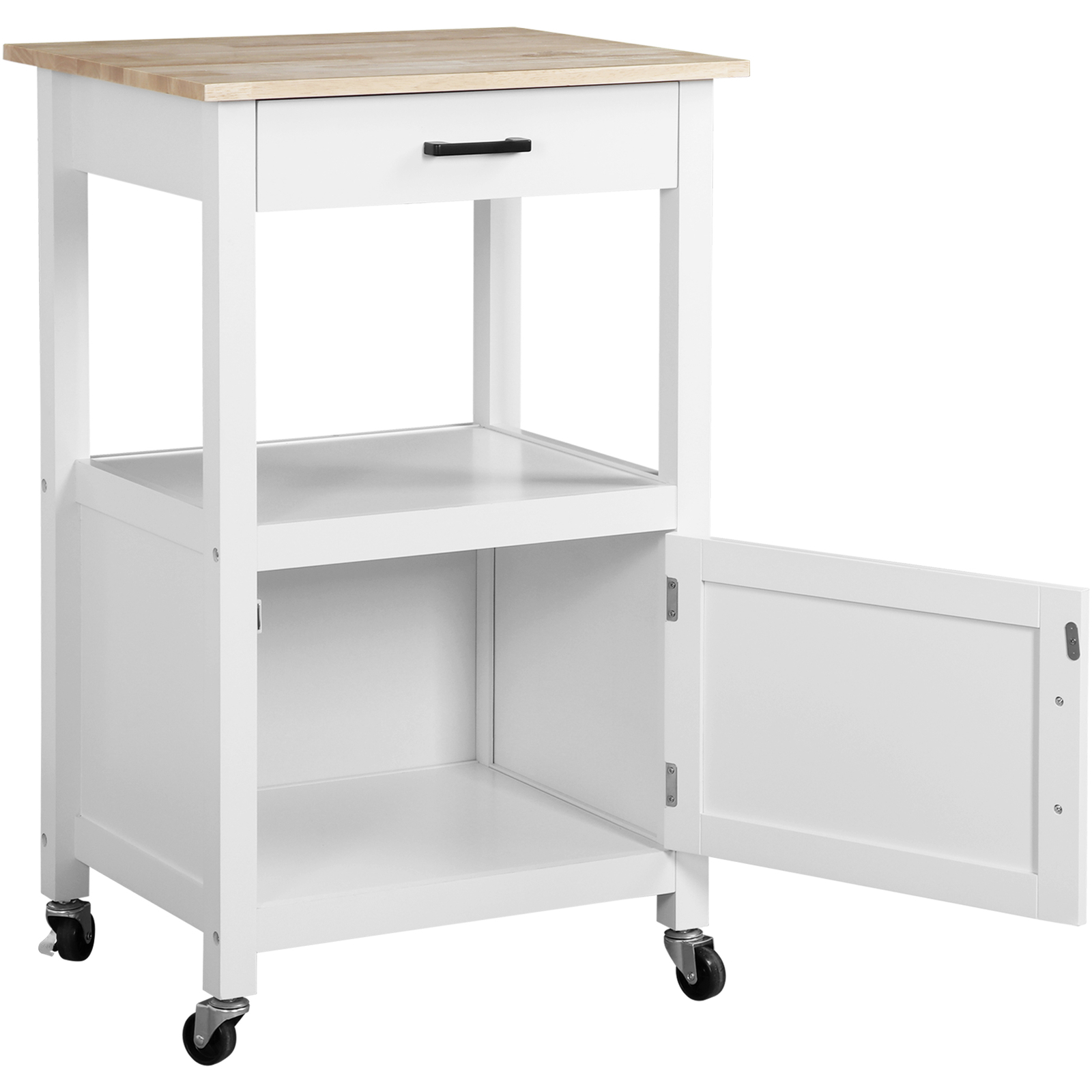 Rolling Kitchen Island Storage Shelf with 3 Side Hooks Drawer on Swivel Wheels