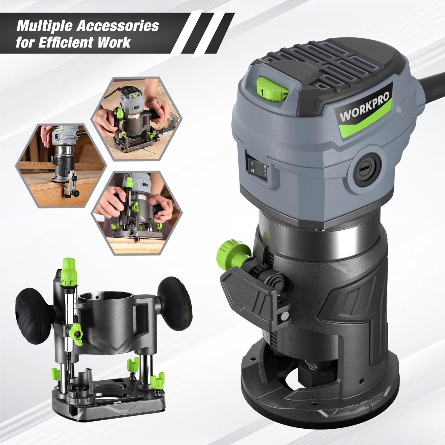 WORKPRO 6.5 Amp Compact Router Combo Fixed Plunge Base Router 6 Speeds 32000 RPM
