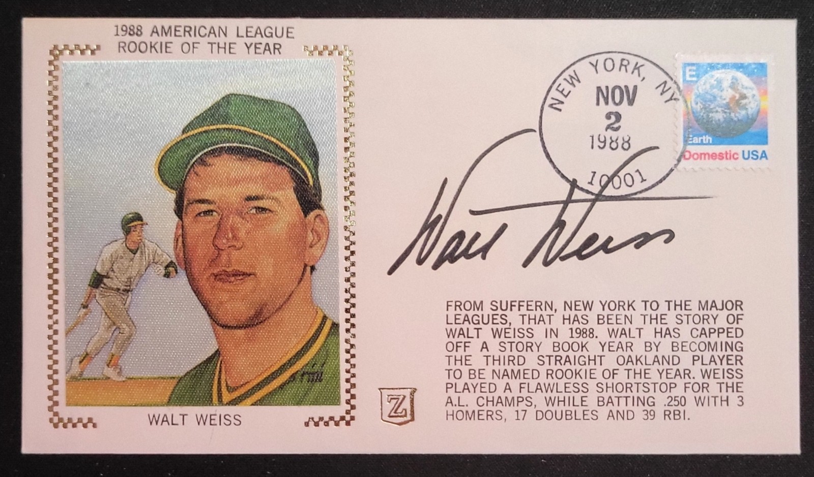 WALT WEISS SIGNED AUTOGRAPHED 1988 ROOKIE OF THE YEAR GATEWAY CACHE ATHLETICS