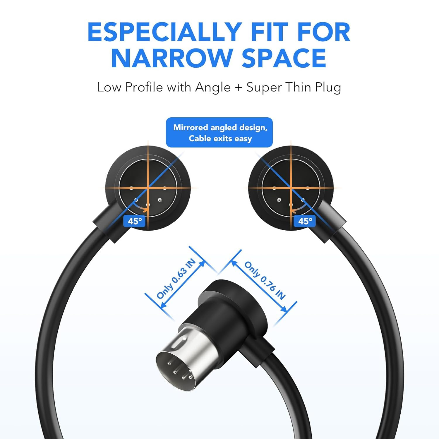 4 Pack Premium Right Angle MIDI Cable 3FT, Low Profile for Saving Space MIDI Cab