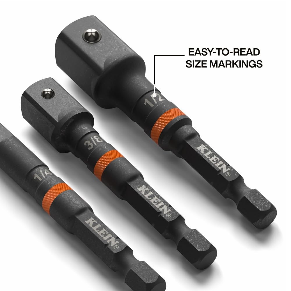 Klein Tools 65030A 3 Piece Impact Driver Socket Adapter Set 3 Inch Quick Connect