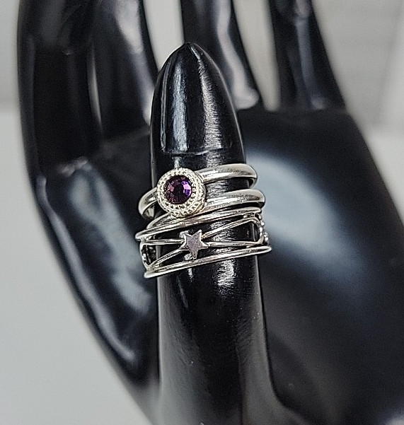 2-925 Silver Adjustable Toe Rings 1 w/Pink-Purple Rhinestone/Crystal