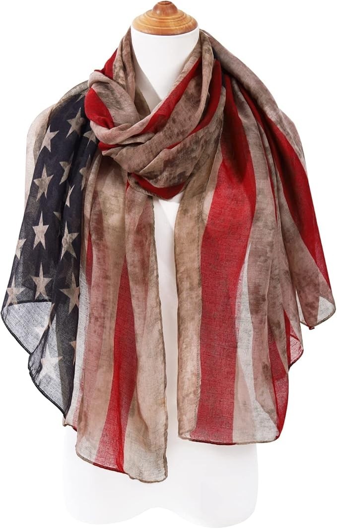 American Flag Fashion Scarf for Women Lightweight Scarves Shawl Wrap for Spring