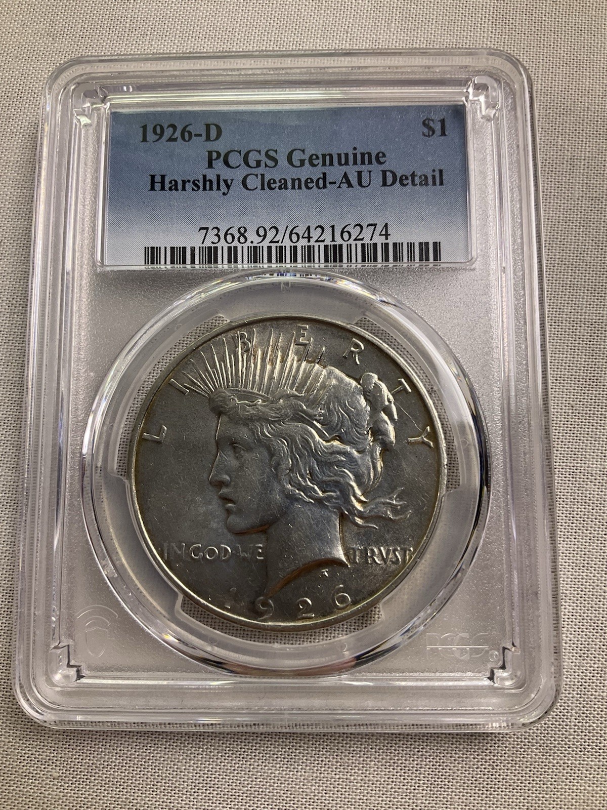 1926-S Peace Silver Dollar PCGS Harshly Cleaned - AU Detail