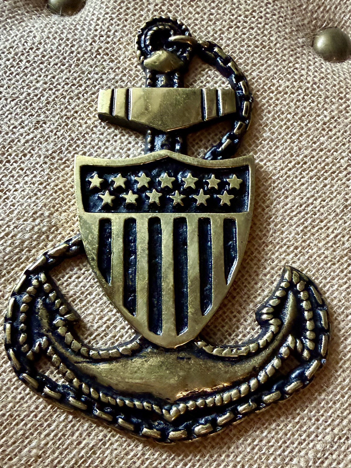 US Coast Guard Military 6 3/8" x 4 5/8" BRASS Only 3D Chief Anchor E7 Emblem