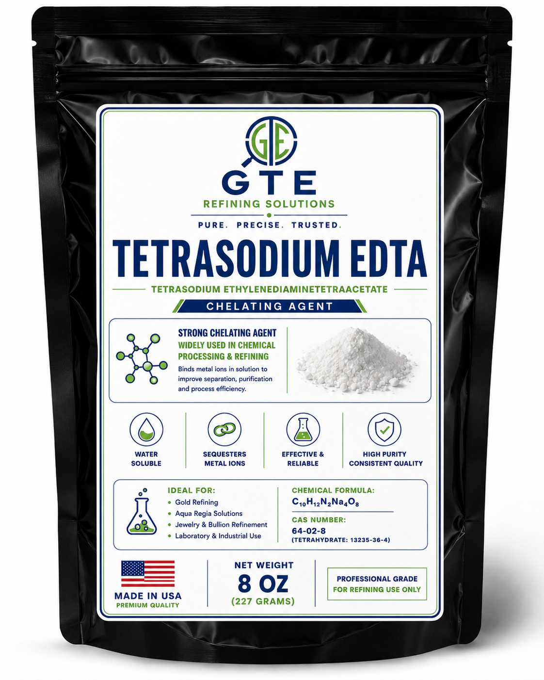 8 oz TETRASODIUM (EDTA) Technical Grade Chelating Agent Textile Water Paper 99%