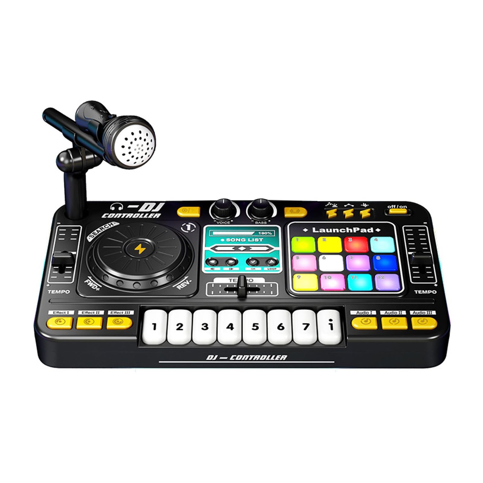 Btuty Kids DJ Controller Mixer BT 5.0 Mic Keyboard Lights Black