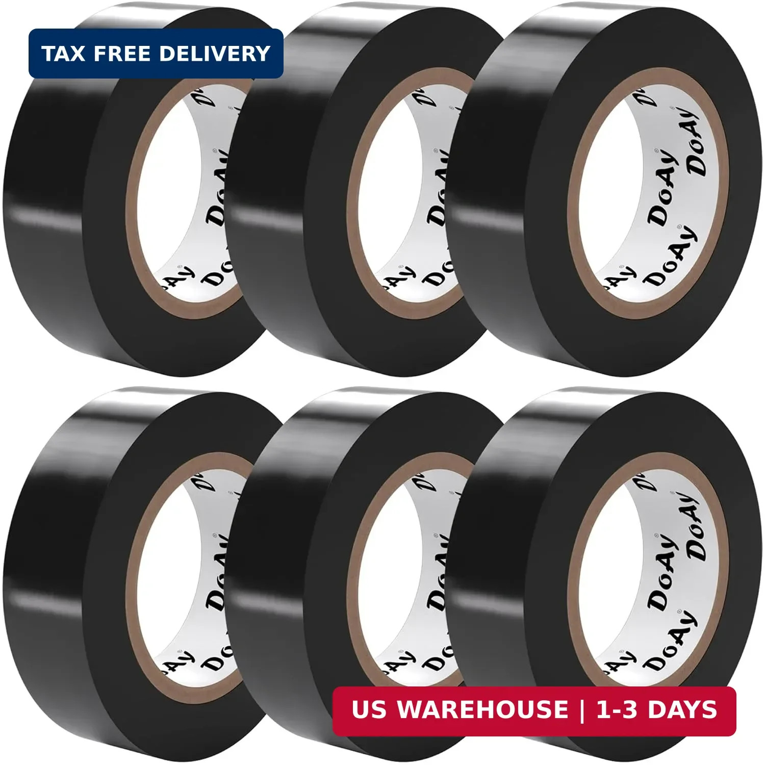 6 Pack Black Electrical Tape - Waterproof PVC Tape 0.75 Inch Wide - Weather Resi