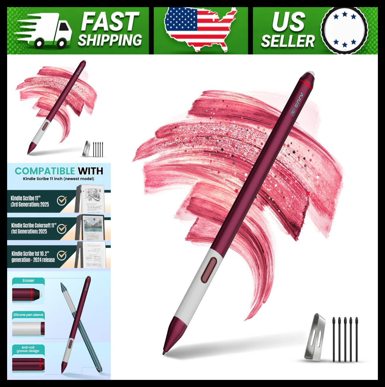 Replacement Stylus Pen for Kindle Scribe Colorsoft, Pressure Sensitive, Eraser