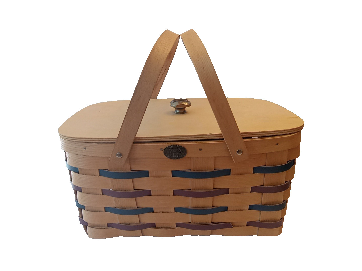 PETERBORO BASKET CO.  USA  Large Patriotic w/ Lid Picnic XL Basket Cottage Decor