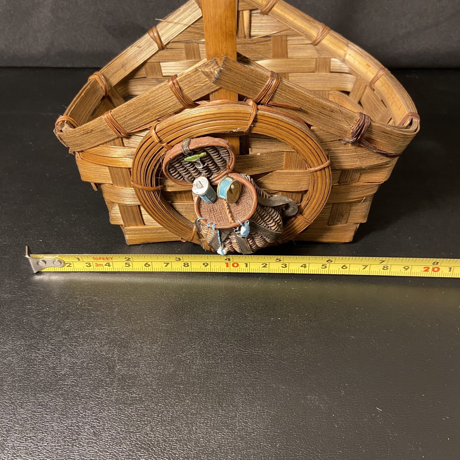 Vtg Wicker Basket Fishing Tackle Woven Grass Rattan 8.5"x7" Water Decor