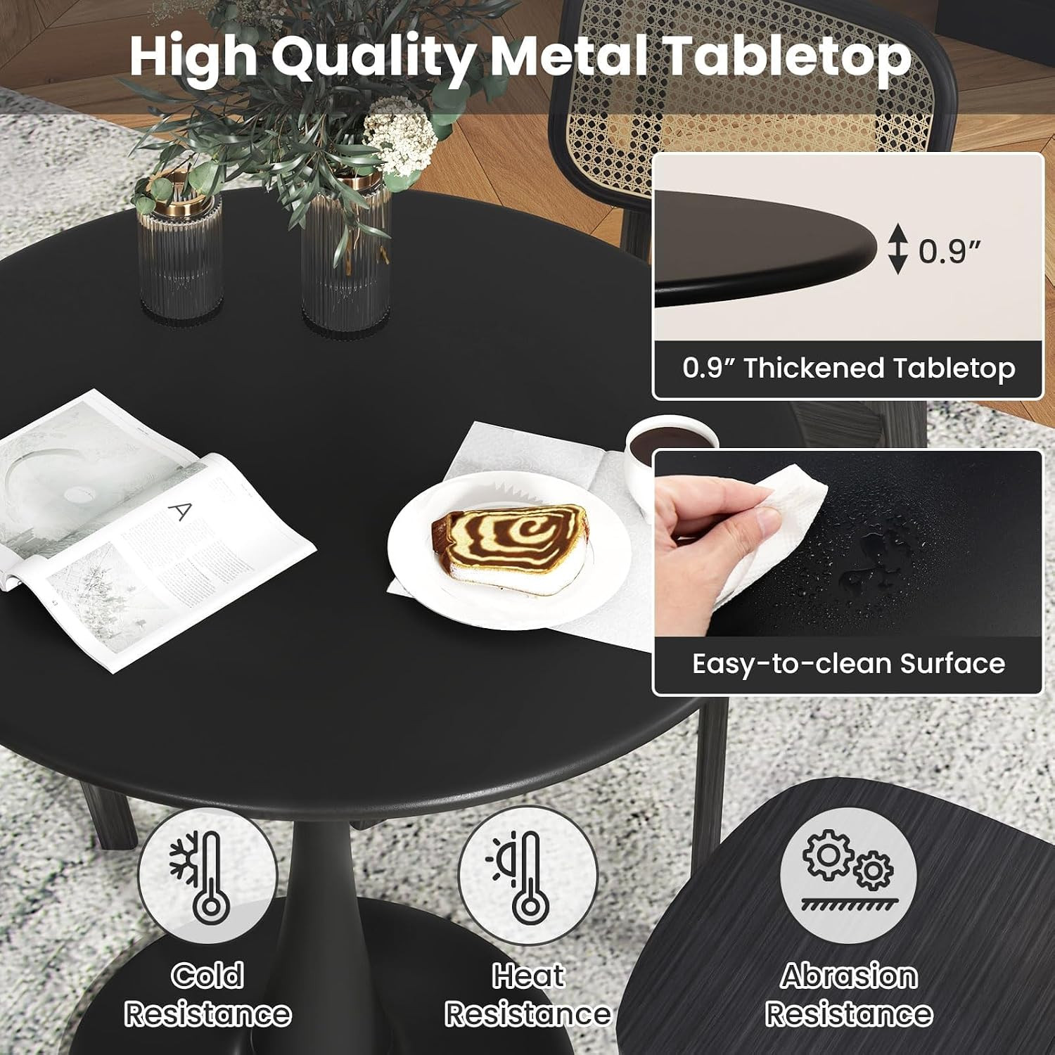 5-Piece round Dining Table Set for 4, Kitchen Table and Chairs, 32'' Tulip Table