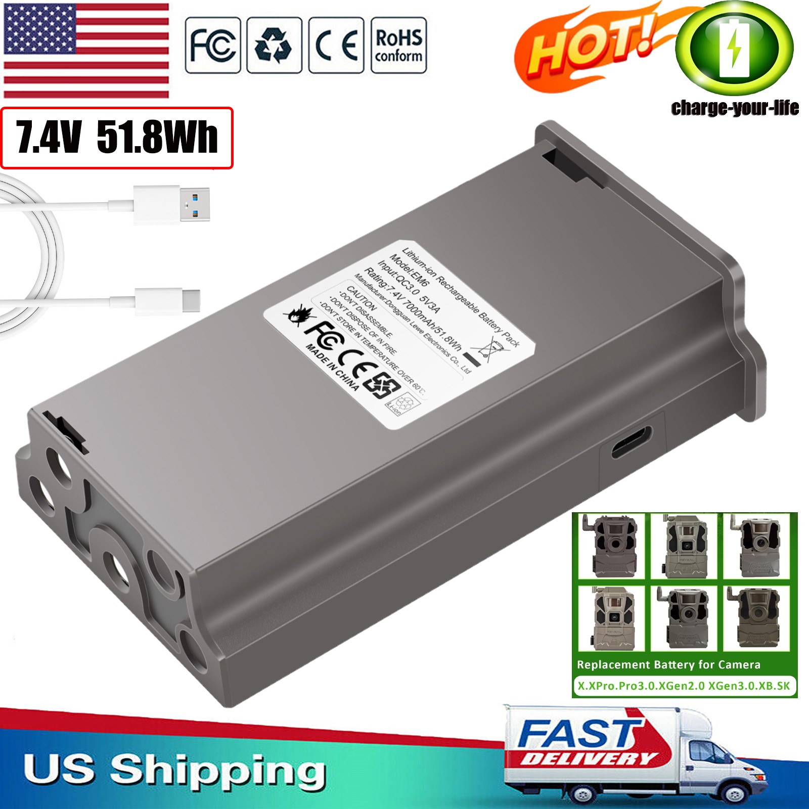 ✅NEW Battery For Tactacam Reveal Hunting Camera Reveal X, XB, X Gen 2.0 /3.0 SK