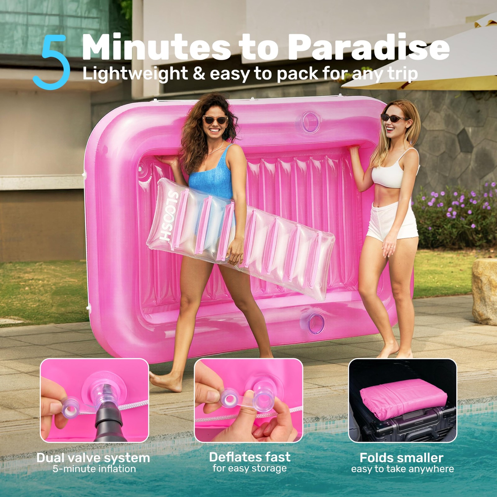 SLOOSH Inflatable Tanning Pool Lounger Float, 85" x 57" Extra Large Pool Floats