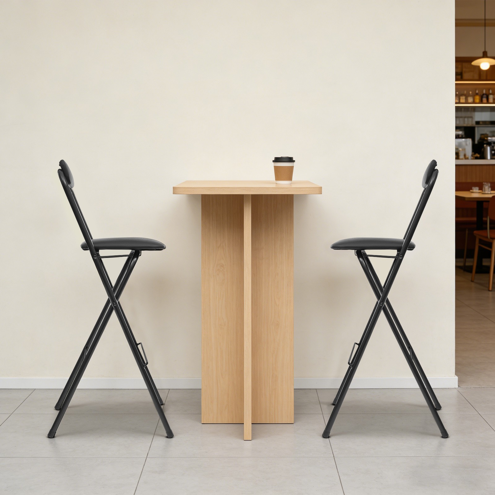 2Pcs Black Foldable Bar Chair Modern Tall Folding Chair Portable Folding Stool