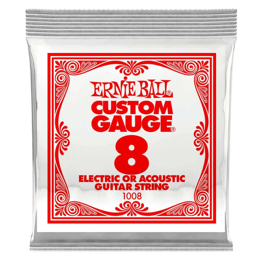 6-PACK Ernie Ball P01008 Plain Steel .008 Electric or Acoustic Guitar Strings