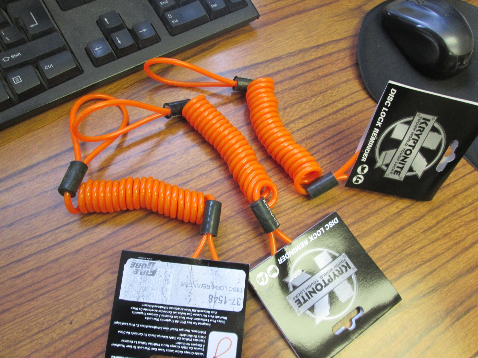 KRYPTONITE MOTORCYCLE ORANGE DISC LOCK REMINDER CORD - YOU GET 3 PER BID