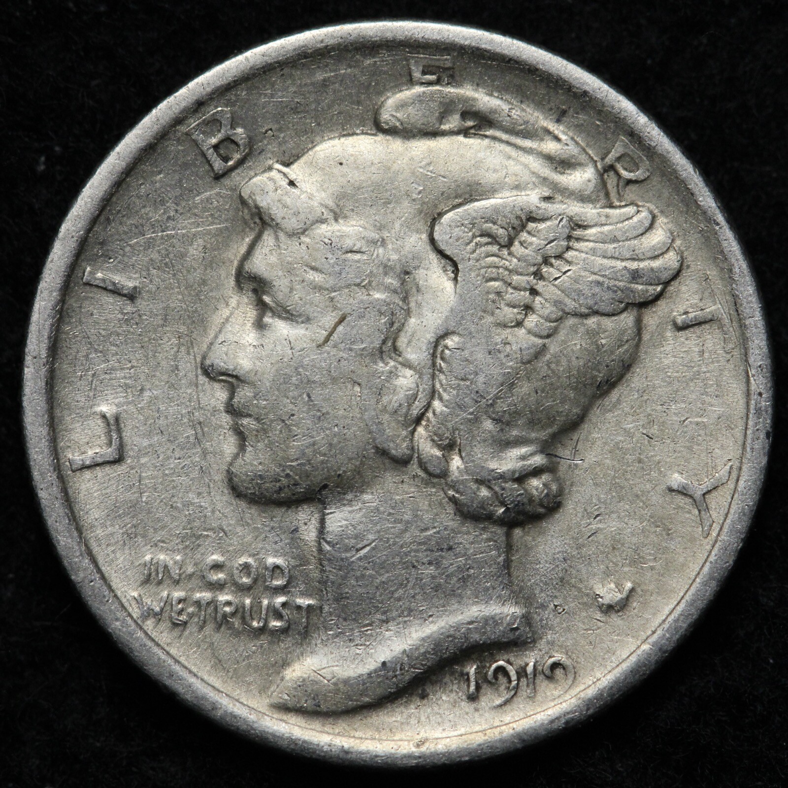1919 Mercury Silver Dime AU E220 JRCK