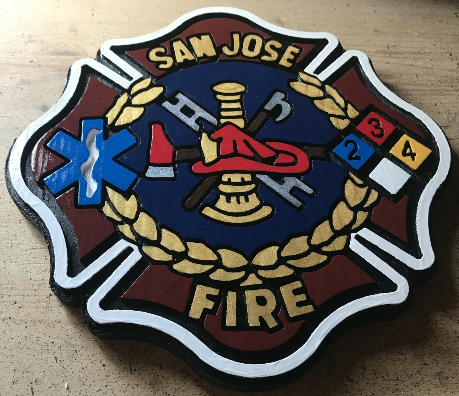 Fire Department San Jose 3D routed wood patch plaque sign