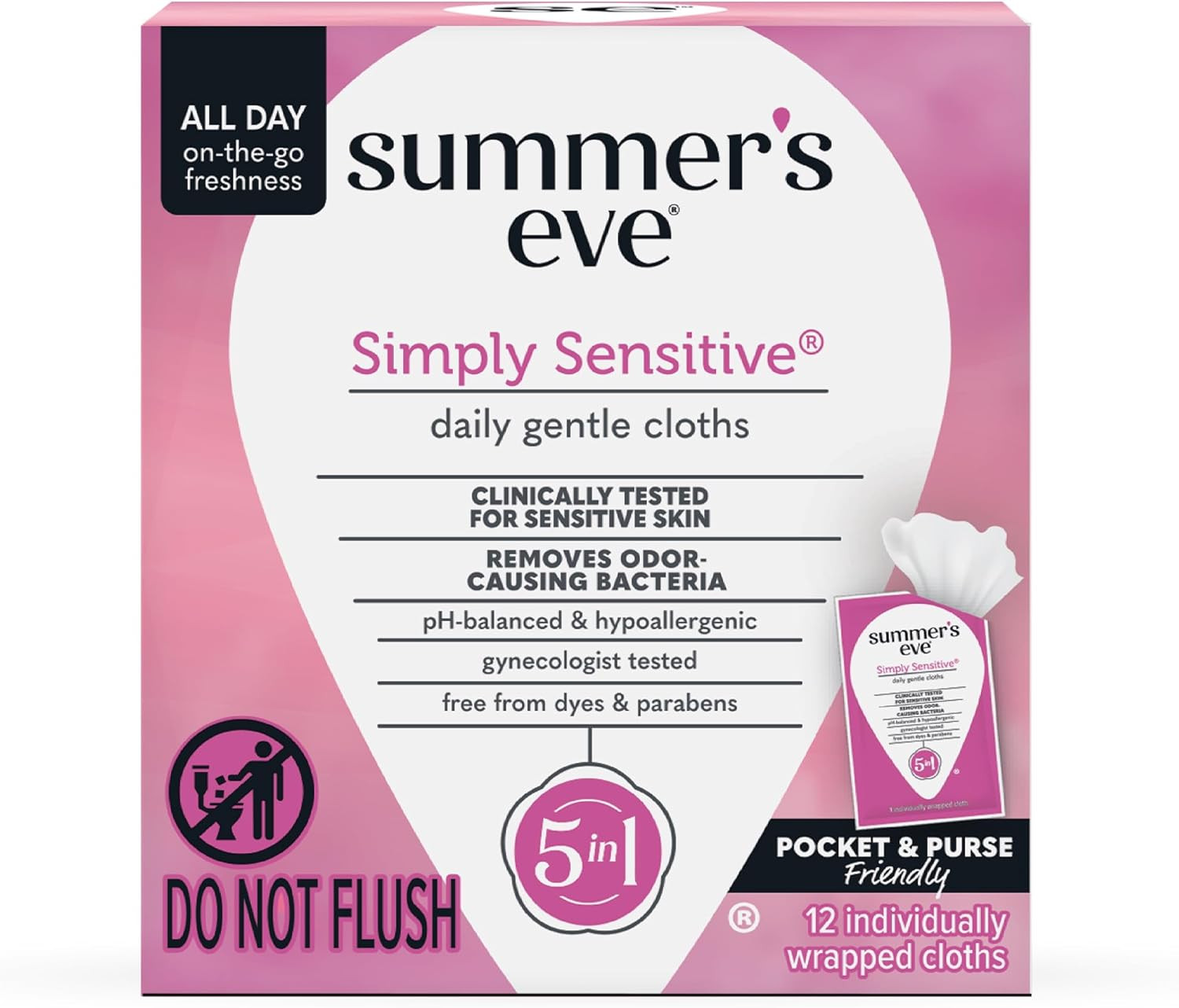 SummerS Eve Simply Sensitive Feminine Wipes Removes Odor Ph Balanced 12 Ct
