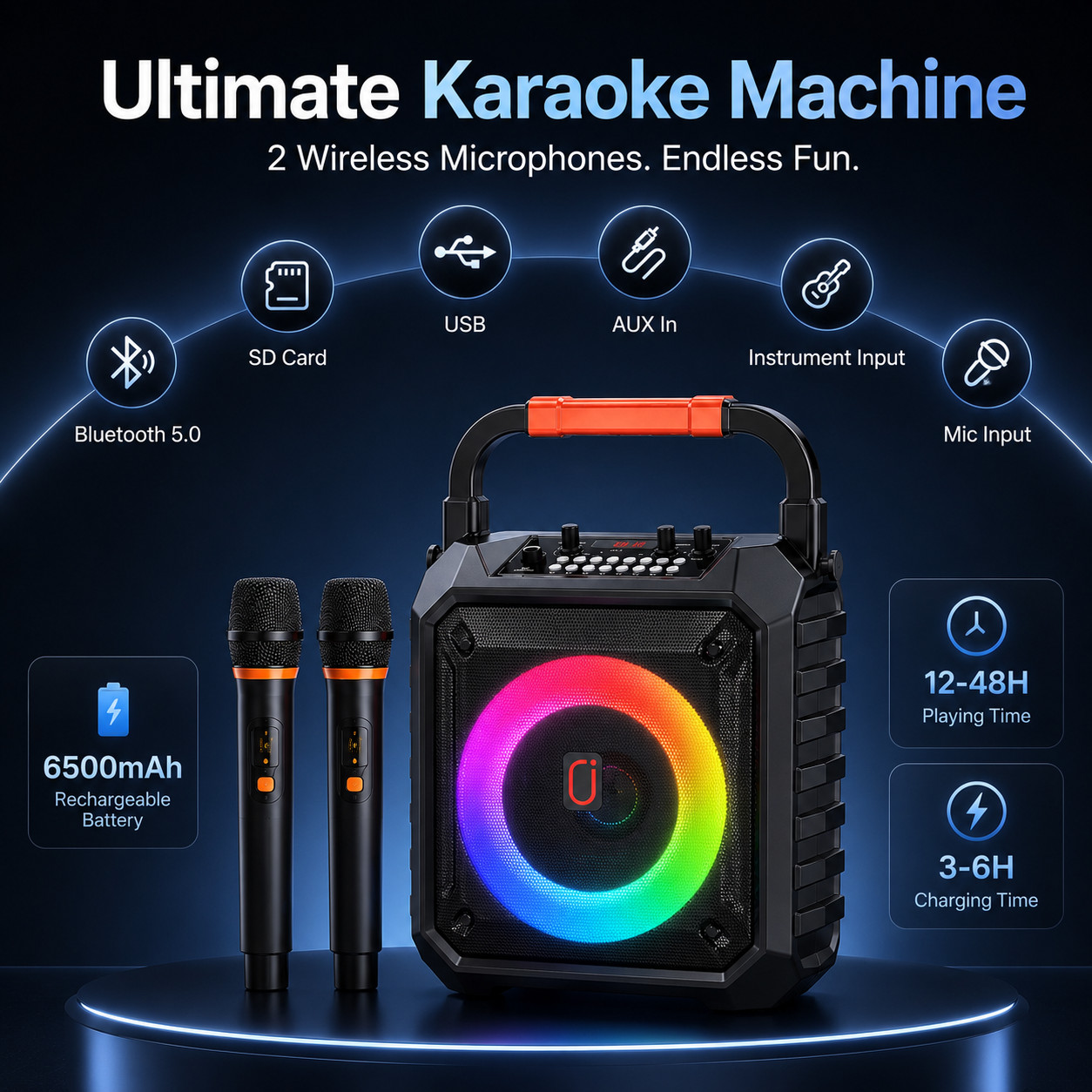 Ultimate Karaoke Machine with 2 Wireless Microphones & Bluetooth Connectivity