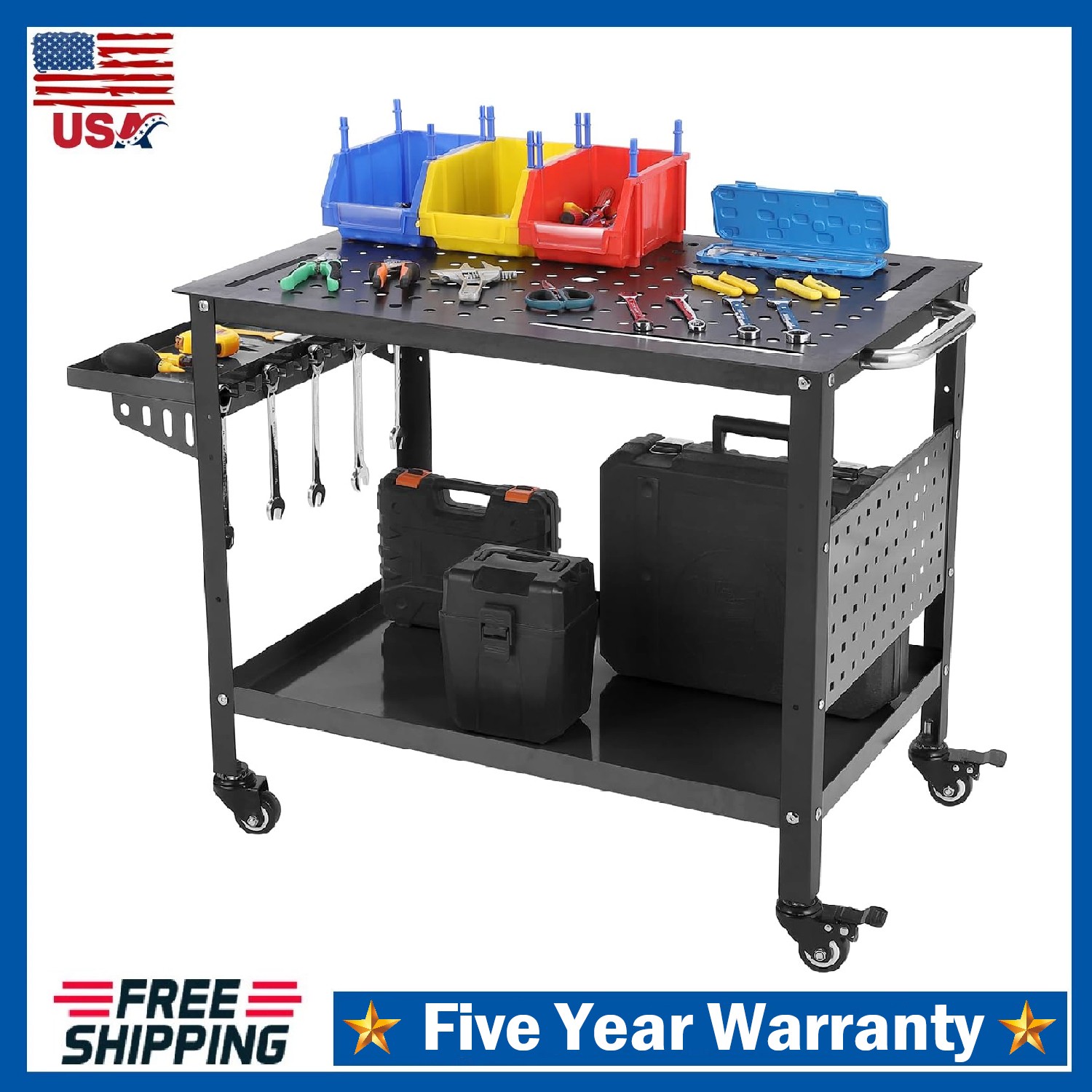 Portable Steel Welding Table ,36"x24" Heavy Duty Welding Workbench with Wheels