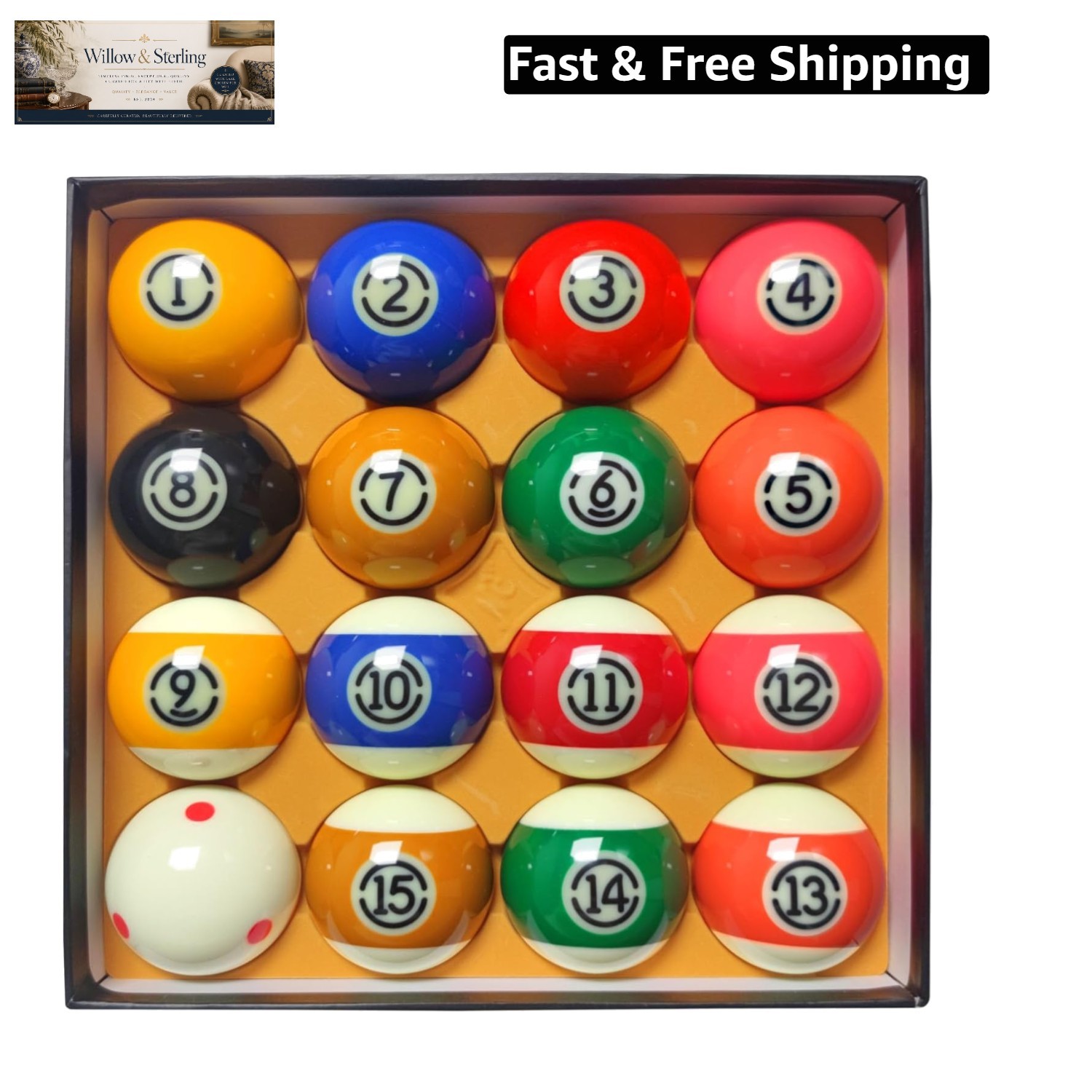 2-1/4" Pool Balls Billiard Set - 16 Resin Balls, Regulation Size & Weight, Co...