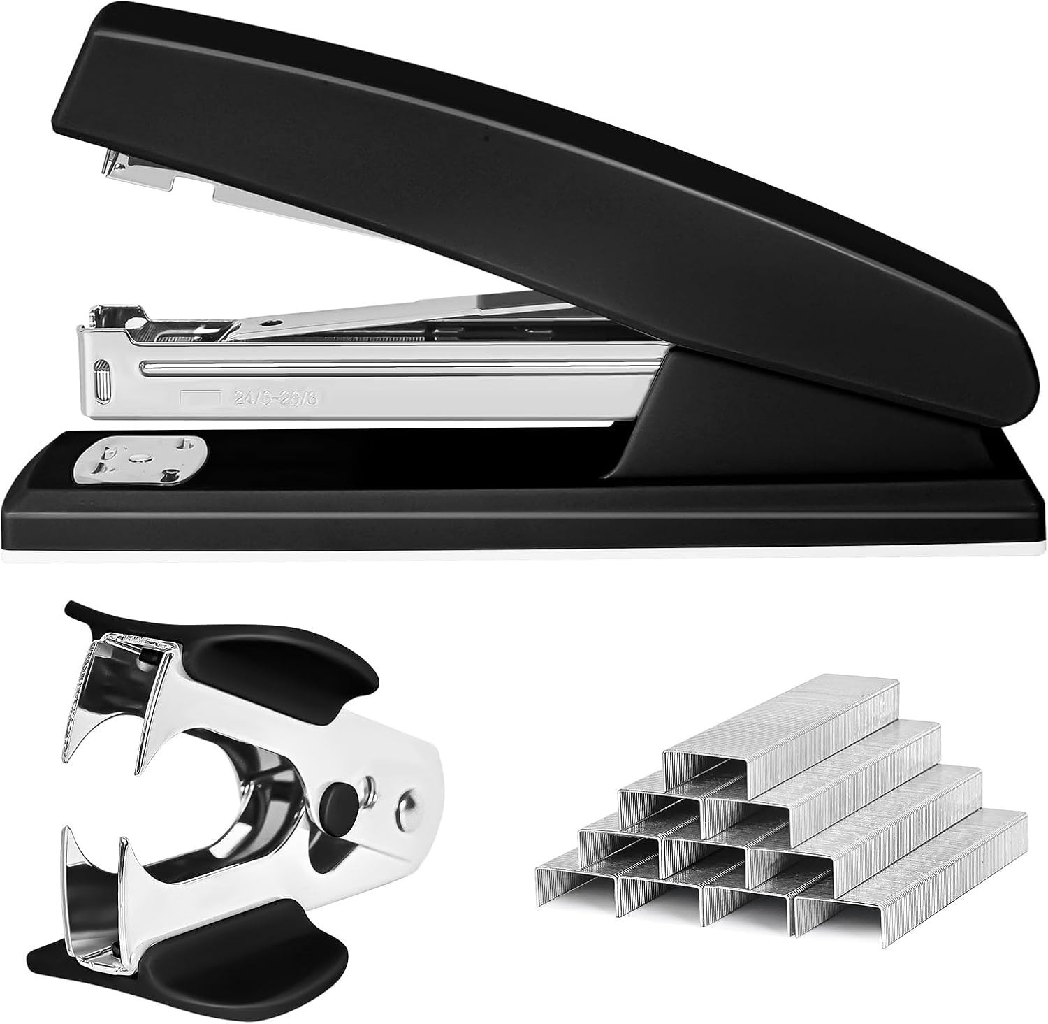 Stapler with 1000 Staples, Office Stapler, 25 Sheet Capacity, Non-Slip, Black