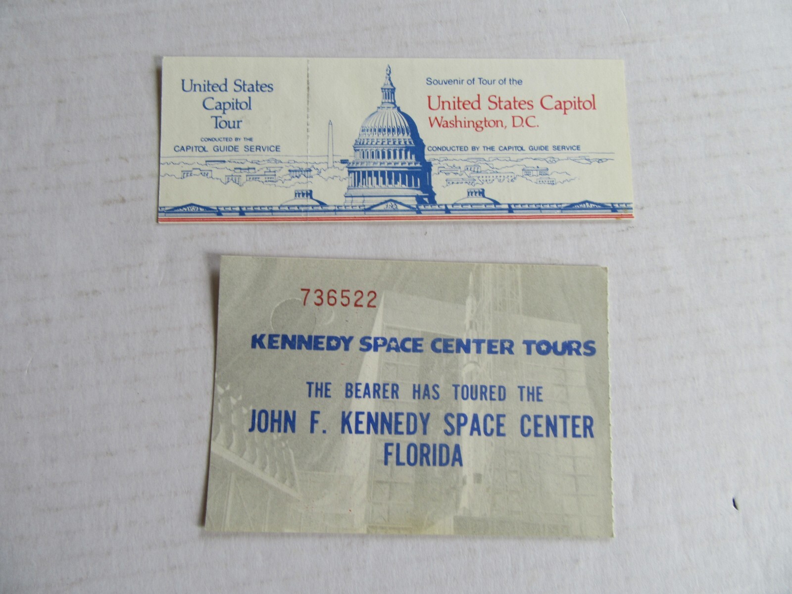 United States Capitol Tour Washington DC & Kennedy Space Center Ticket Stubs