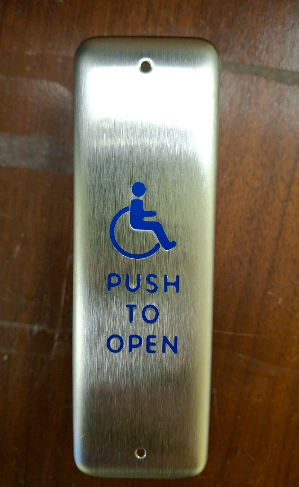 Mullion Mounted ADA Push Plate 941HP-MO 32D with Handicap Symbol