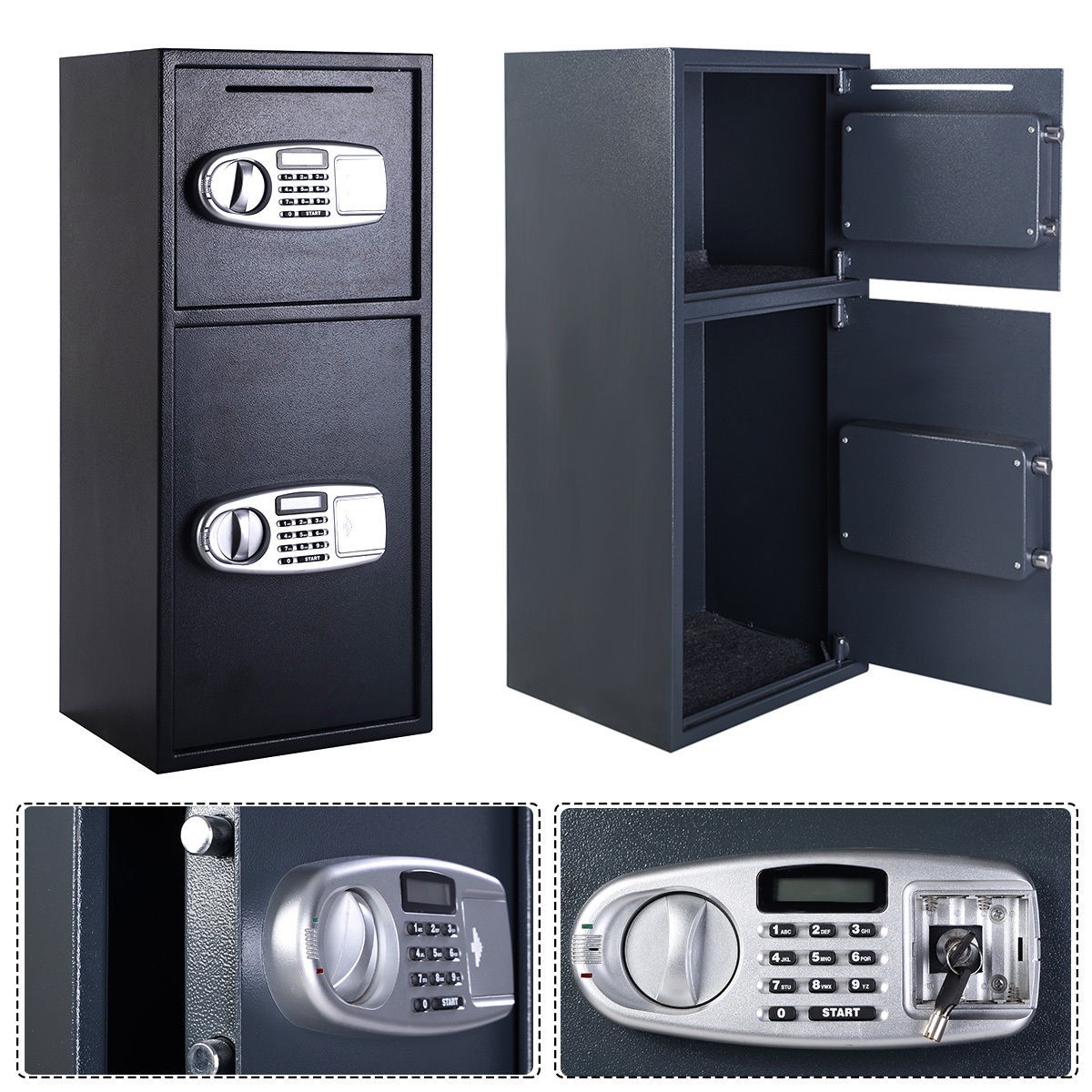 Double Door Digital Safe Depository Drop Box Safes Cash Office Security Lock