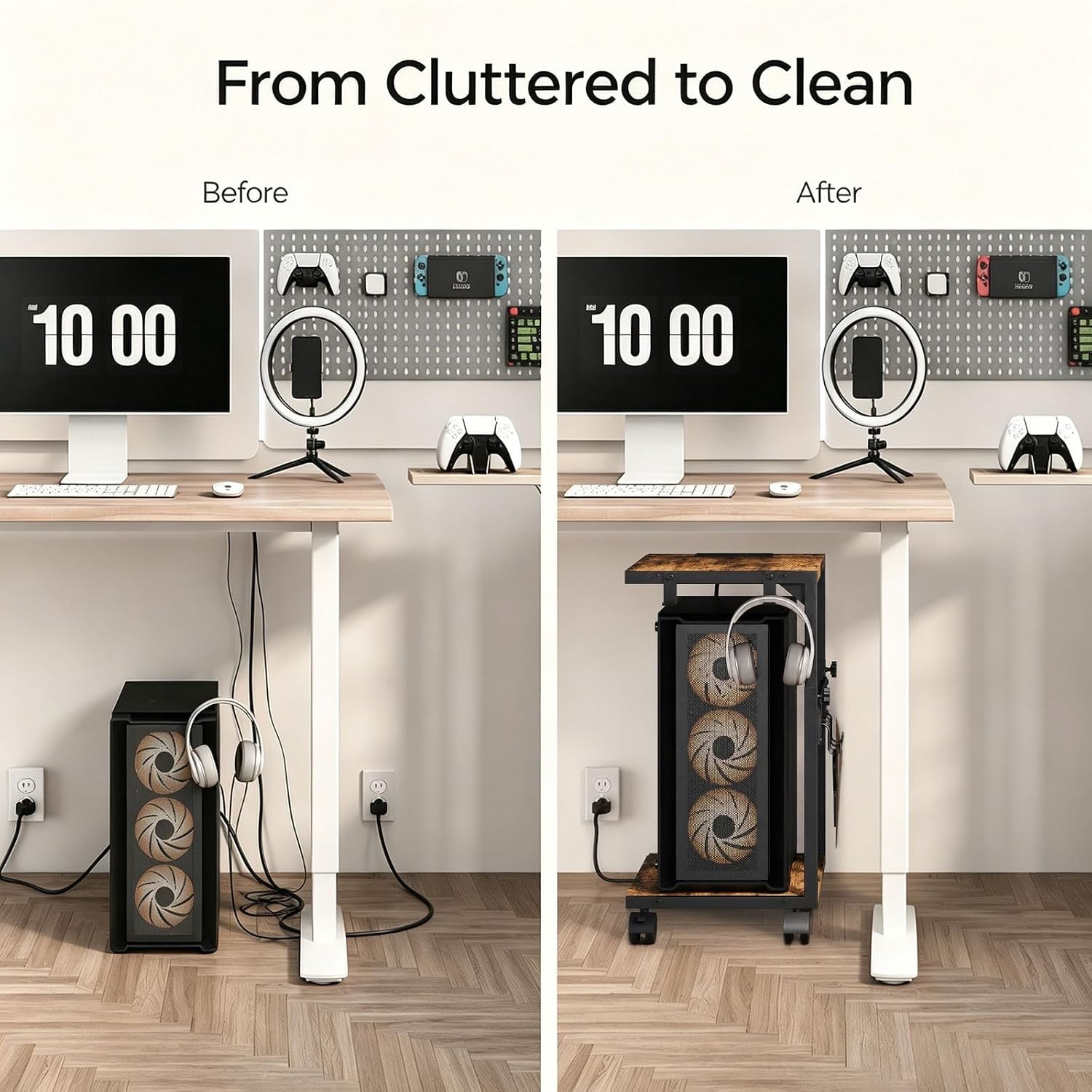 PC Stand with Charging Station, Height Adjustable Computer Tower Stand, 19.7"-31
