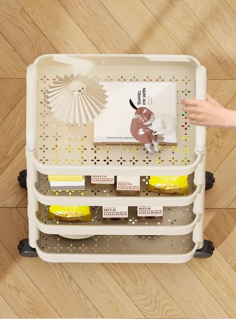 Floor-Standing Trolley with Handlebar Multi-Layer Storage Rack Kitchen Bathroom