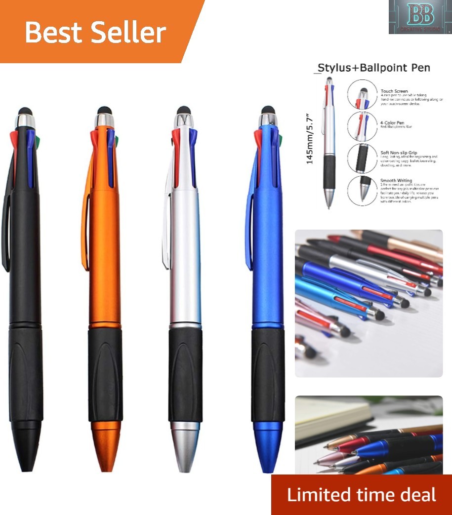 All-in-One Multi-Color Ballpoint Stylus - Ideal for iPad & Smartphones, 4-Pack