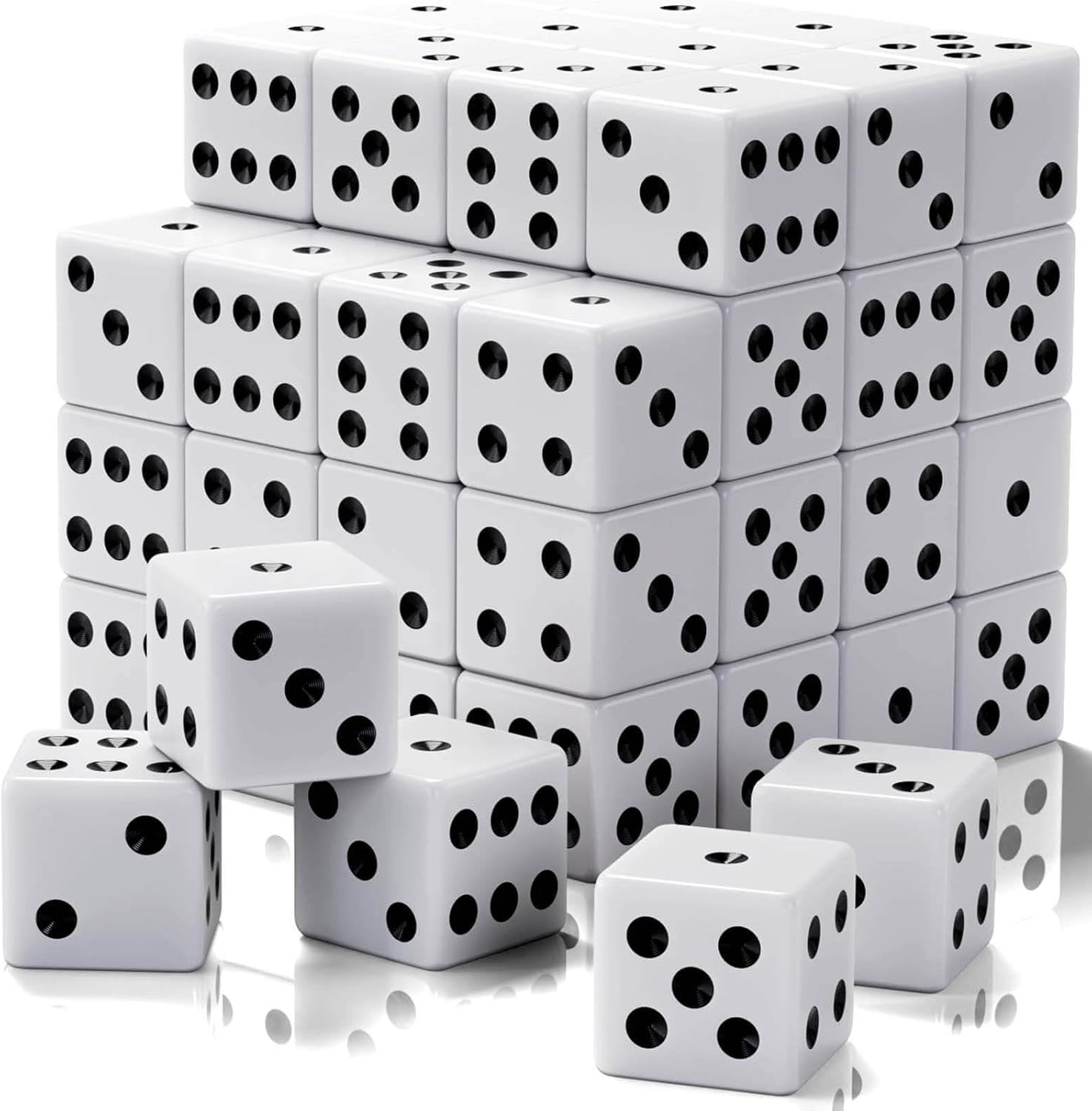 60 Pieces Standard Dice, 16mm Bulk White Opaque Black Pips Six Sided Dice Set, f