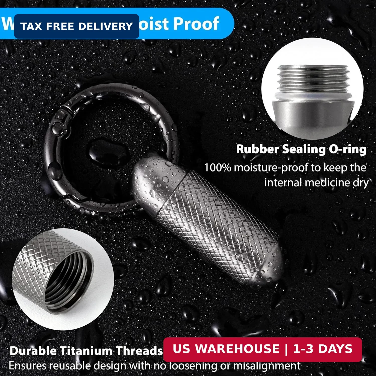 Titanium Keychain Pill Holder,Portable Mini Pill Case, Waterproof Small Pill Con