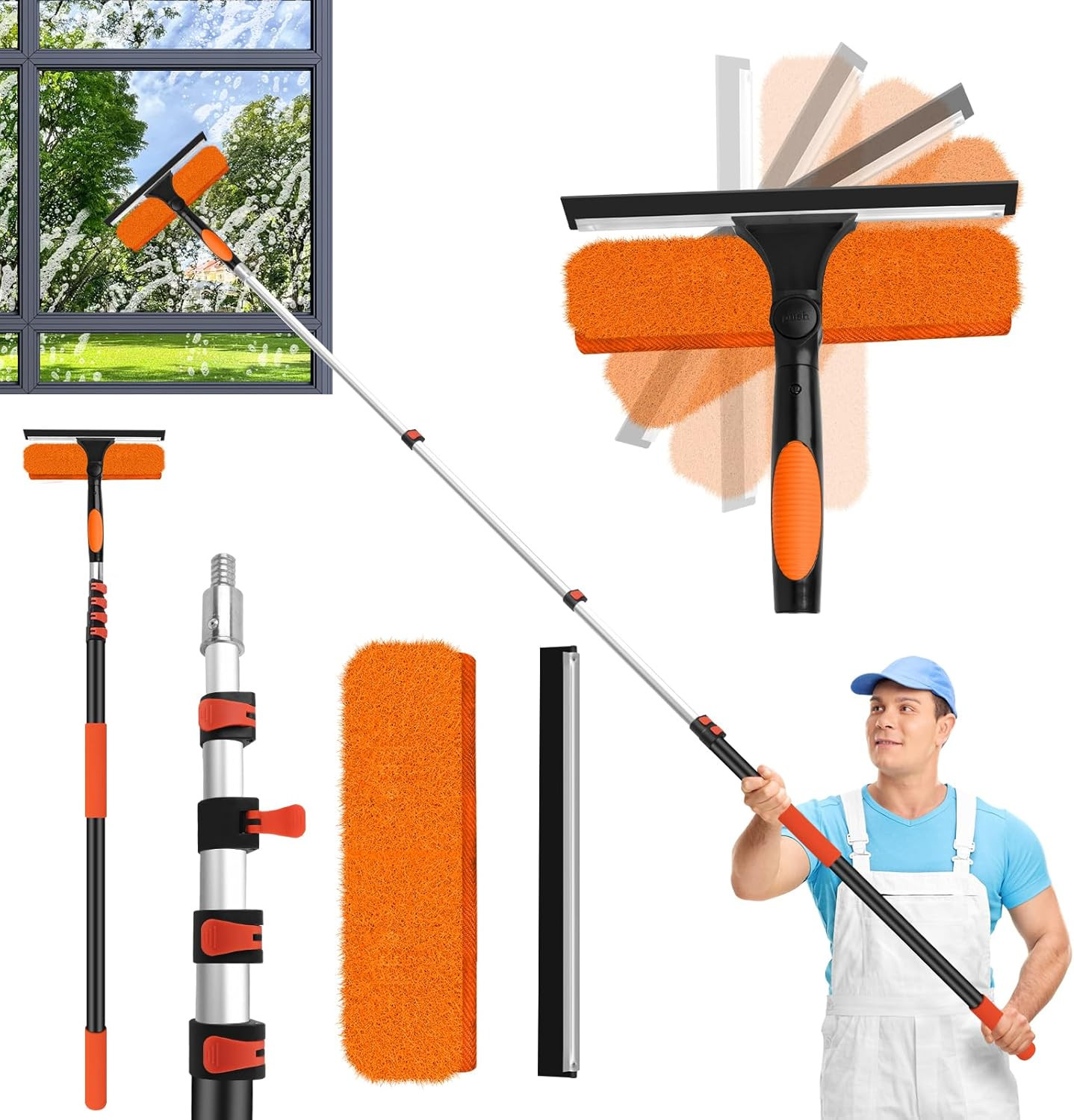 26FT High Window Cleaning Kit with Pole,2 in 1 Window Squeegee,5-20Ft Profession