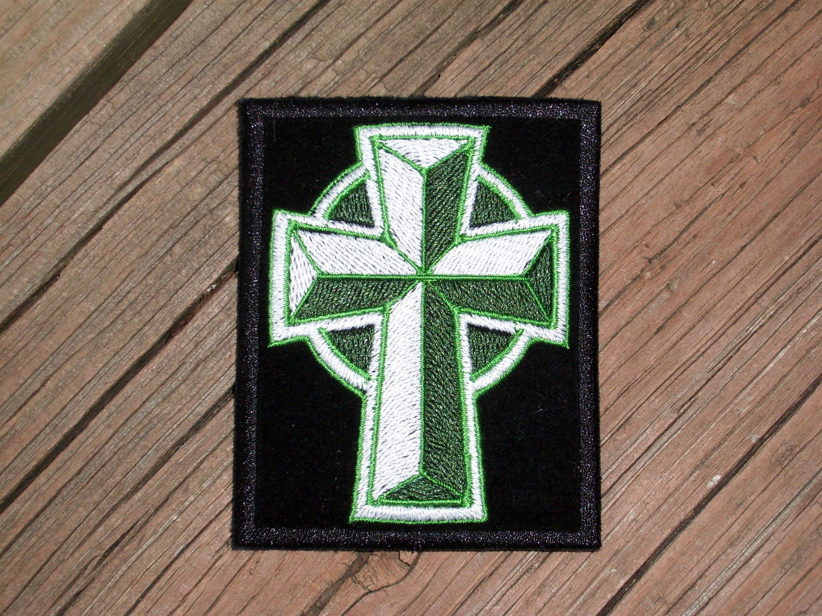 CELTIC CROSS Green/White  Biker Vest Motorcycle Fashion Patch