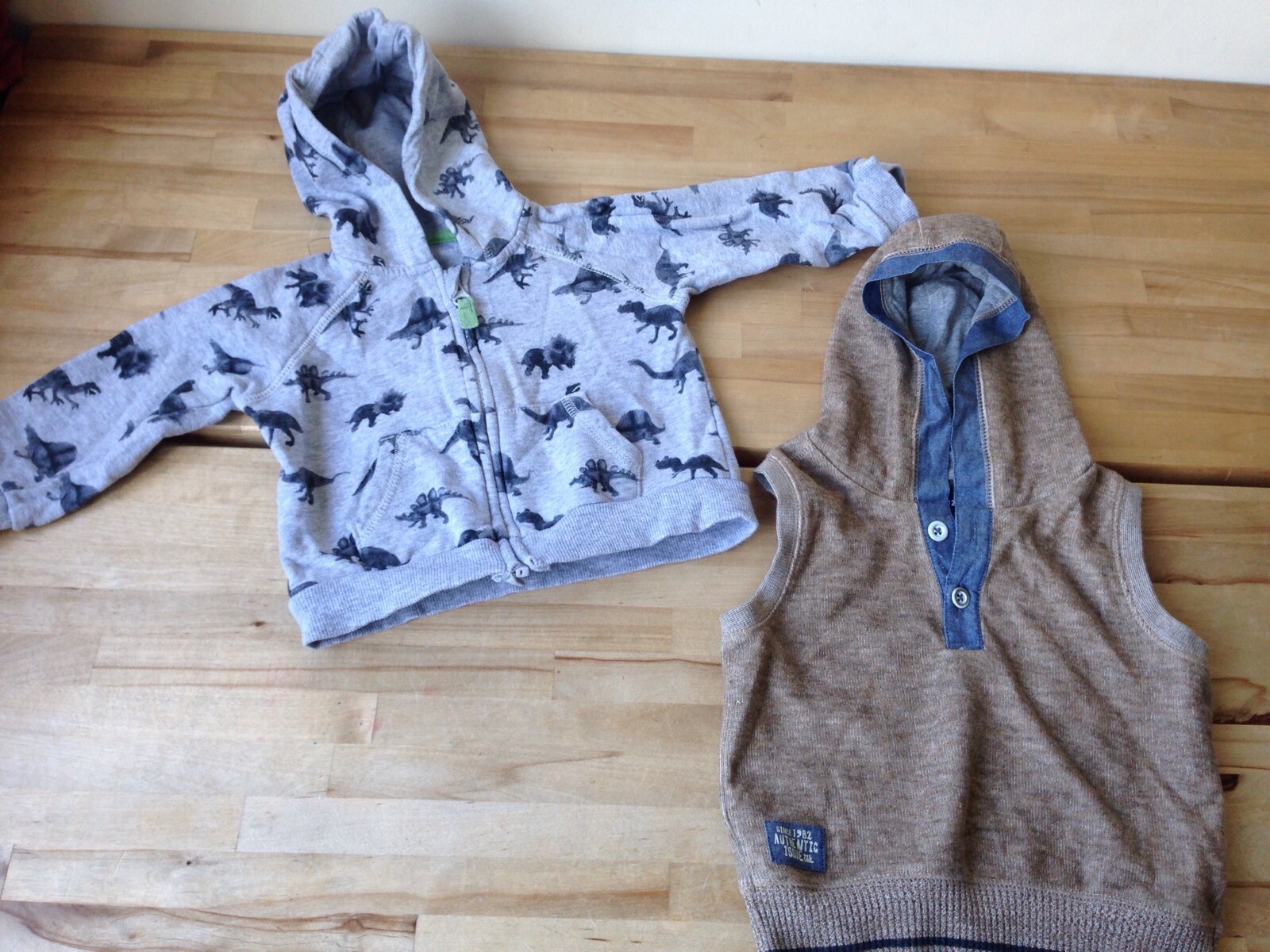 NEXT & Nutmeg with Dinosaurs Baby Boys Hooded tops x 2 6-9 months VGC
