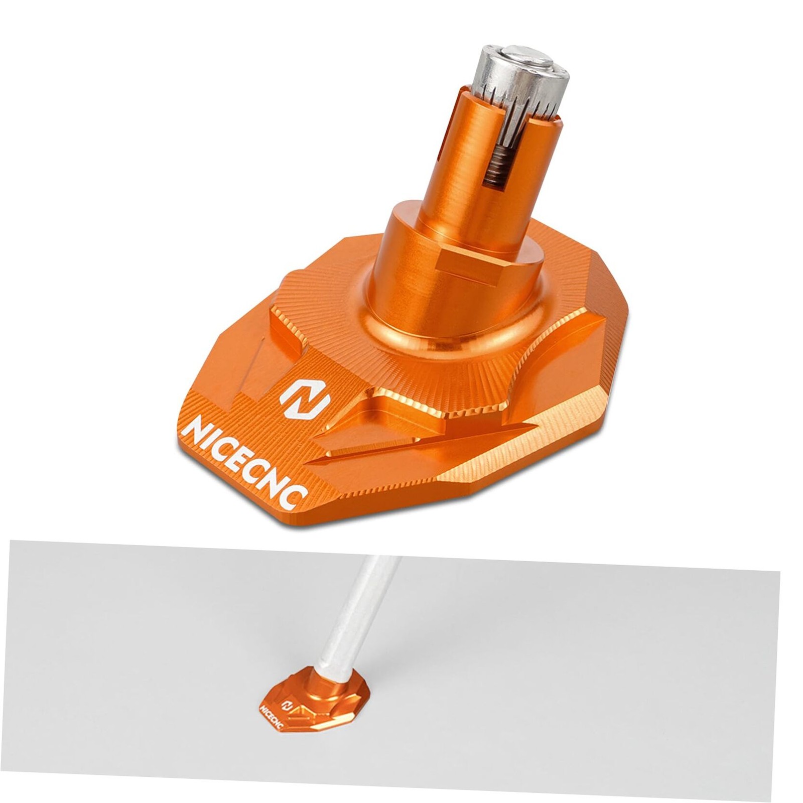 Kickstand Foot Extension Pad & Puck, Motorcycle Stand Pad CNC Billet orange